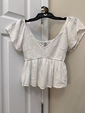 Hollister White Smocked Peplum Crop Top